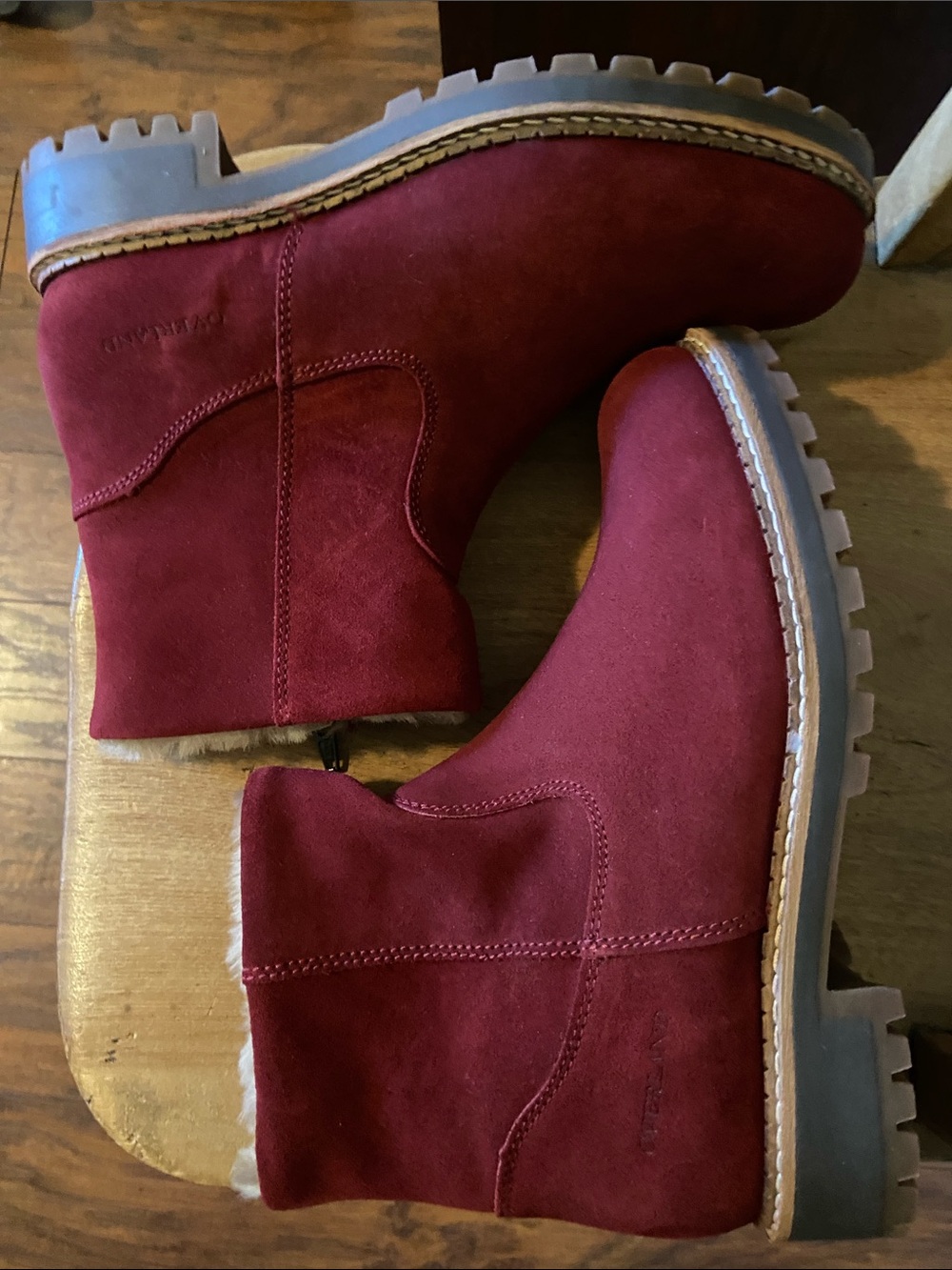 NWOB Overland Calib Suede Sherpa Maroon Booties Boots Size 39 9 - Picture 5 of 11